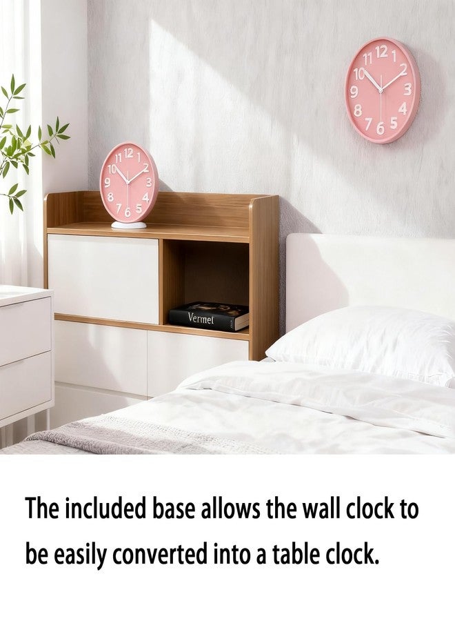 JENLYSTIME 8 Inch Vibrant Pink Modern Wall Clock - Silent Non-Ticking, Bold 3D Numbers, Precise Quartz Movement | Decorative Desk & Wall Clock with Stand for Home, Kitchen, Bedroom, or Office - Image 2
